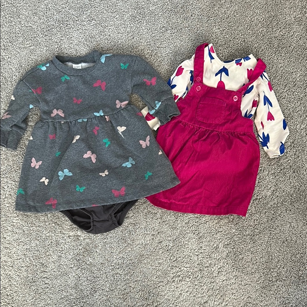 12 Month Adorable Baby Dress Set with Butterfly and Flower Patterns